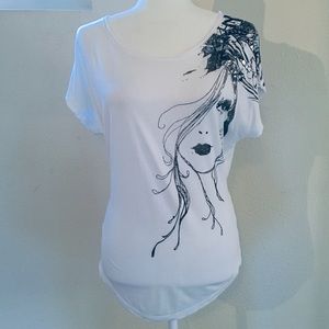 Forever 21 White Gray Silver Portrait Graphic Tee